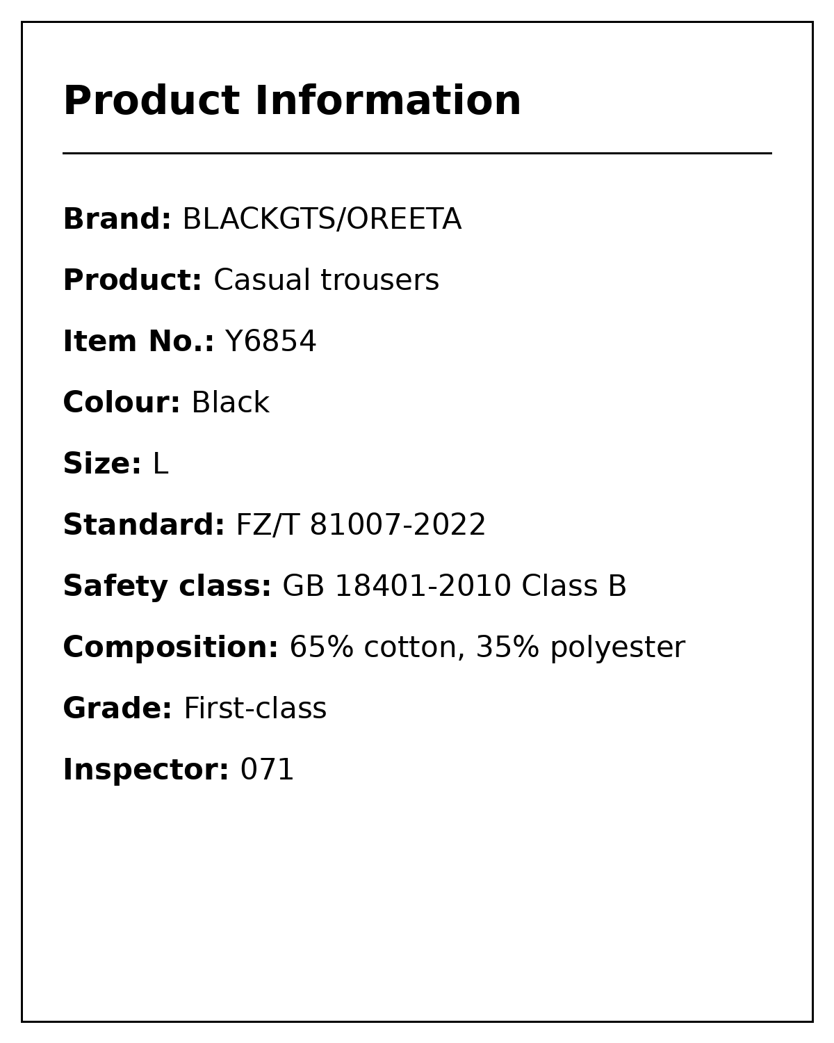 Product information card