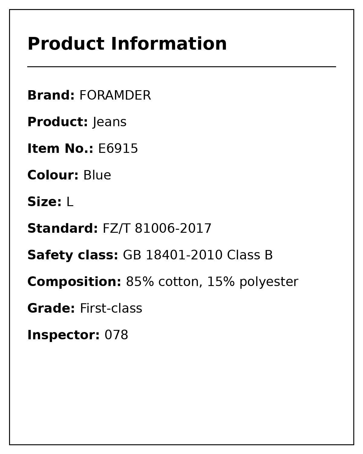 Product information card