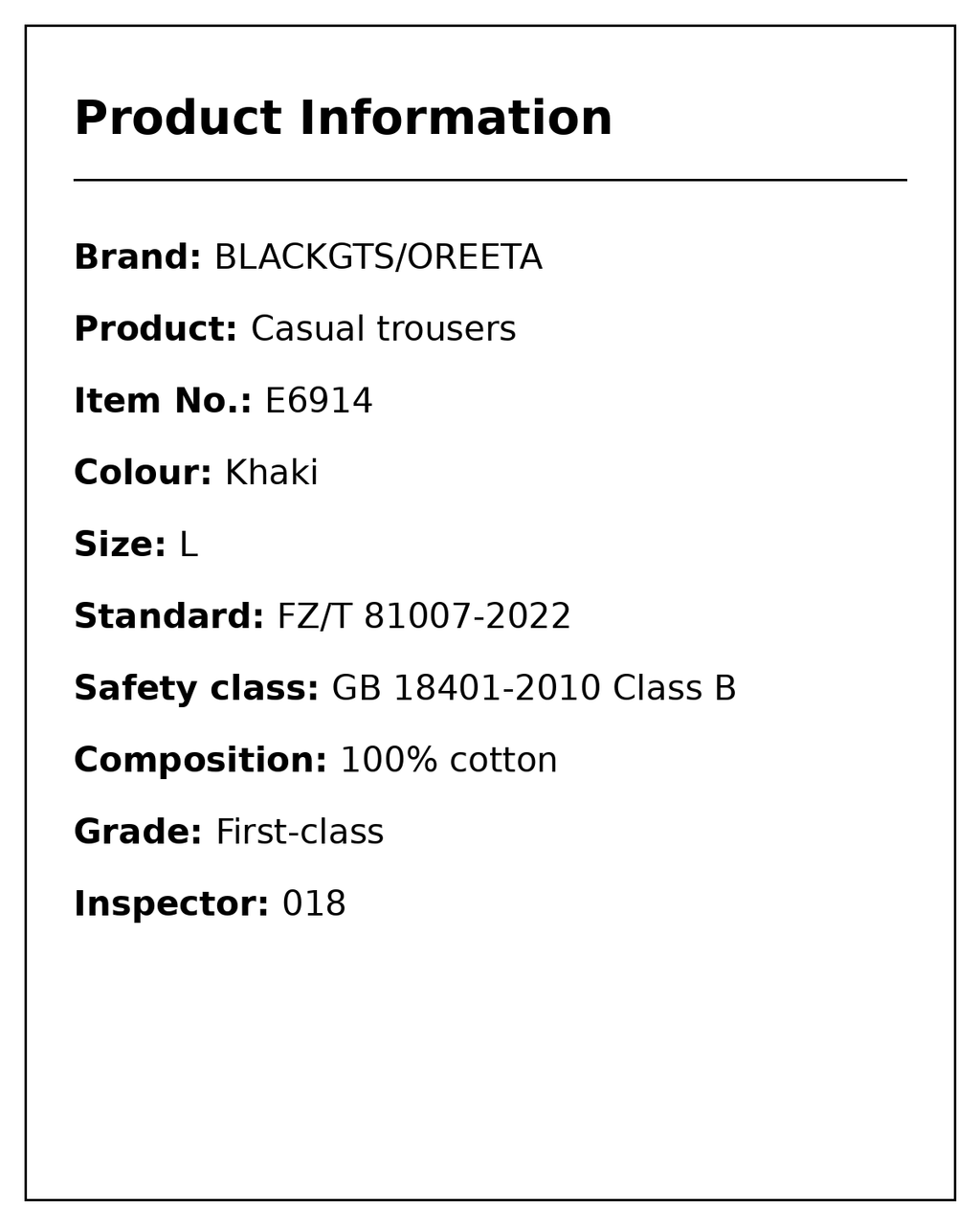 Product information card