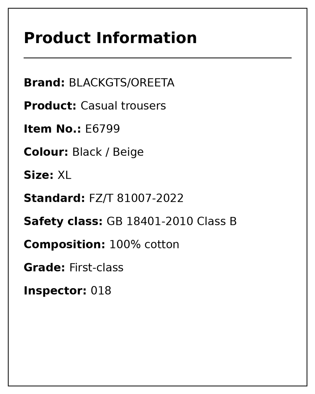 Product information card