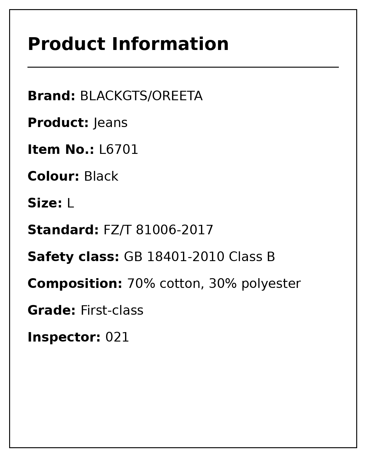 Product information card