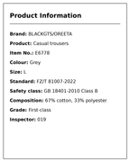 Yiaknis Wide-Leg Cropped Trousers, Elastic Waist, Grey and Blue – product information card