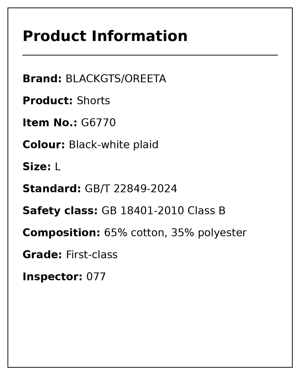 Product information card